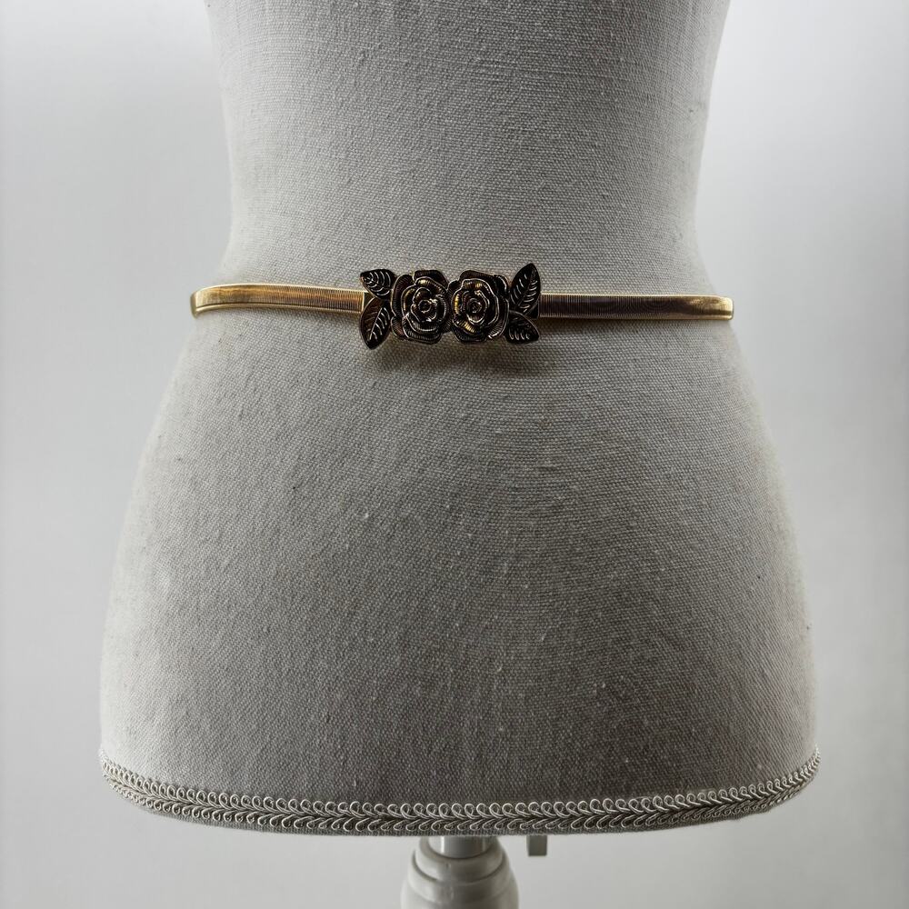 Gold Floral Women's Cinch Metal Belt Roses Flower Glam OS